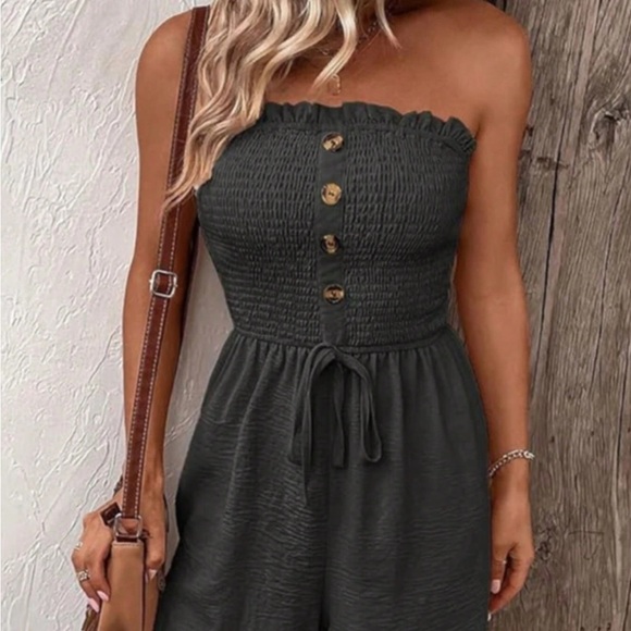 Strapless Button-Front Jumpsuit - Picture 2 of 3